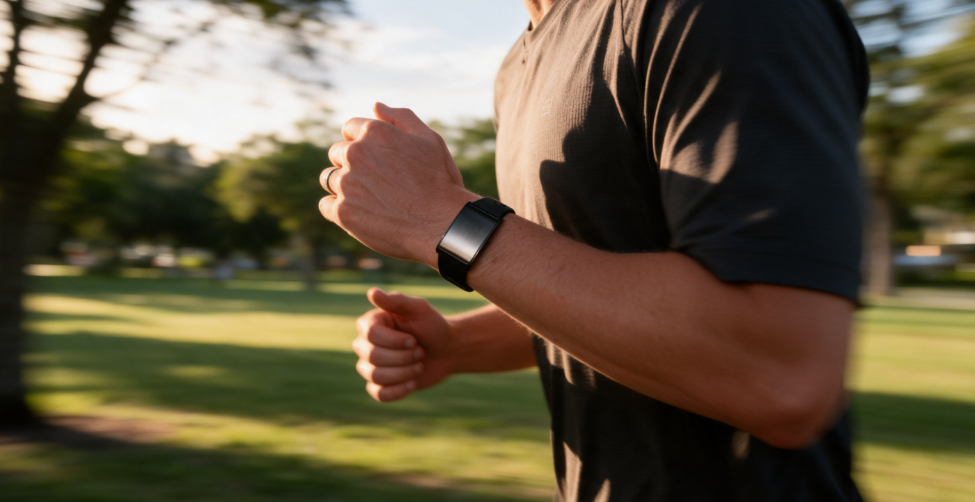 Runner wearing Band XS Pro tracking steps and distance