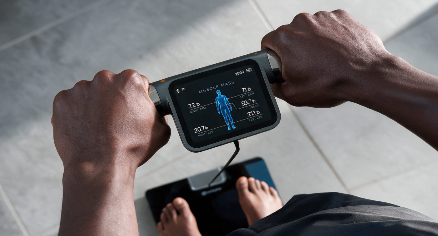 Man on Scale MD Pro Gen 2 viewing his measurements on the display