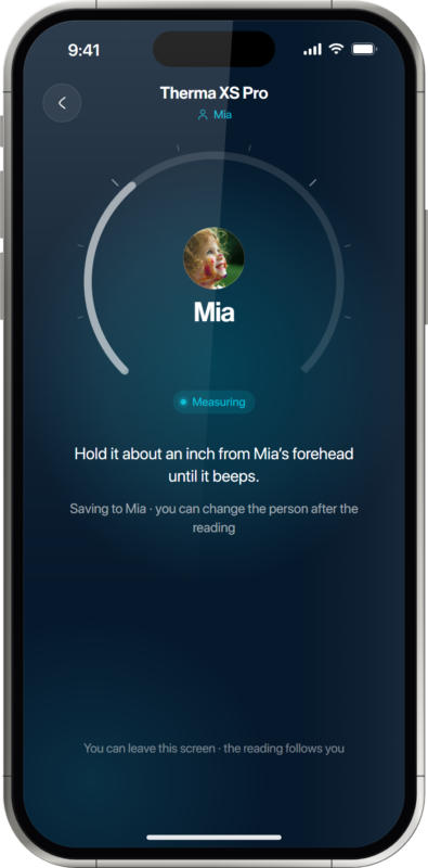 Oxiline App taking a temperature reading for a family member